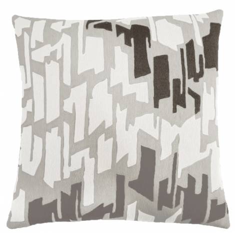 Judy Ross Textiles Hand-Embroidered Chain Stitch Tweed Throw Pillow ice/cream/charcoal/dark grey
